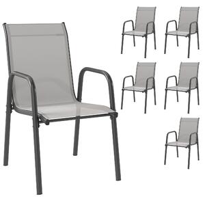 Outsunny Set di 6 Sedie da Giardino Impilabili per Esterno con Poggiabraccia Seduta e Schienale in Rete Struttura in Metallo Grigio | Aosom Italy