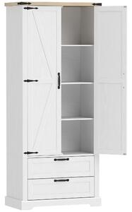 HOMCOM Credenza alta da cucina, armadio da cucina con 2 porte, 2 cassetti, ripiani regolabili, stile rustico, 76x40x180cm, bianco | Aosom Italy