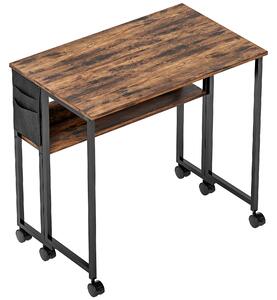 HOMCOM Scrivania pieghevole su ruote 80 x 50 cm con ripiano e borsa portaoggetti, marrone rustico | Aosom Italy