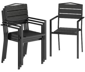 Outsunny Set da 4 Sedie da Giardino Impilabili con Braccioli Schienale e Seduta Struttura Metallica 52x51x90 cm Nero | Aosom Italy