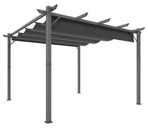Outsunny Pergola da Giardino 3x3 m con Tetto Retrattile Protezione UPF30+ Drenaggio Telaio in Alluminio per Patio Esterno Grigio Scuro | Aosom Italy