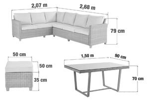 Set tavolo e sedie Medena NATERIAL in alluminio con cuscini in poliestere per 7 persone, beige