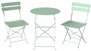 Set Bistrò con Due Sedie e Tavolo da Giardino Ø58x70 cm Pieghevoli in Metallo Verde Chiaro