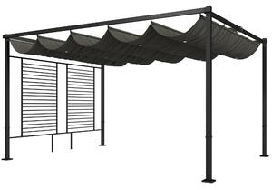 Outsunny Pergola 3,87 x 2,97 m Copertura per terrazza con tetto scorrevole, 2 pannelli privacy, UV 50+ Grigio scuro | Aosom Italy
