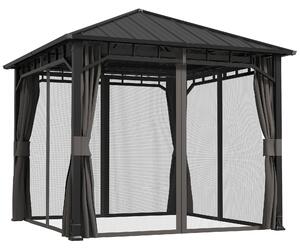 Outsunny Gazebo 3 x 3 m Impermeabile Robusto Resistente all'Inverno con Pannelli Laterali, Reti, Gancio Tetto Rigido Grigio scuro | Aosom Italy