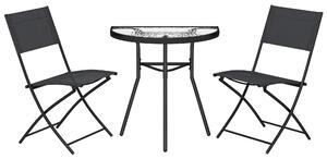 Outsunny Set da Bistrò da 3 Pezzi con 2 Sedie Texteline, Tavolo Semicircolare in Vetro Temperato, Nero | Aosom Italy