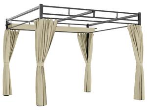 Outsunny Pergola da Giardino 3x3 m con Tetto Retrattile e Tende Protezione UV30+ Struttura Metallica per Patio Terrazza Beige | Aosom Italy