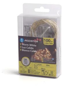 Aigostar - Catena luminosa LED per esterni 100 LED, 8 modalità, alimentazione 3x AA, 10,3 m, IP44, bianco caldo