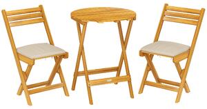 Set Bistrò da Esterno 2 Sedie Pieghevoli e Tavolo Rotondo Ø60x75 cm in Legno di Acacia Naturale