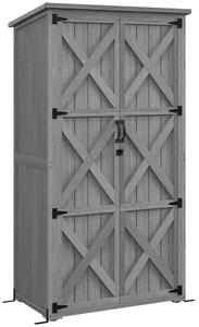 Outsunny Armadio da giardino, capanno da giardino su piedistallo, con 2 ripiani, tetto inclinato e bitumato, in legno massiccio, 90x54,5x168,5cm, grigio | Aosom Italy