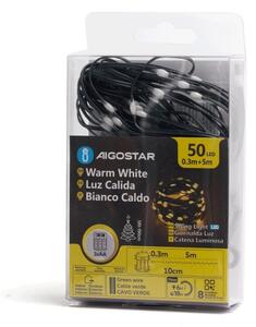 Aigostar - Catena luminosa LED da esterno 50 LED/8 funzioni, 3x batterie AA, 5,3 m, IP44, bianco caldo