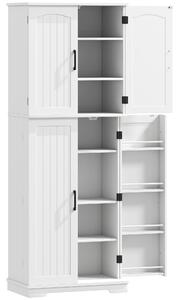 HOMCOM Credenza alta da cucina, armadio da cucina, 4 ante, 10 scomparti, 8 porta-spezie e ripiani regolabili, 60x35x162cm, bianco | Aosom Italy