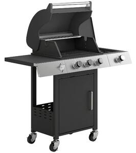 Barbecue a Gas 109x50x109 cm con 3 Fuochi e Bruciatore Laterale in Acciaio Inox e Metallo Nero