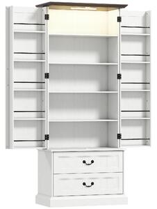 HOMCOM Madia alta da cucina, armadio da cucina, LED a sensore, 2 porte, cassetti e ripiani regolabili, 76x39,5x183cm, bianco | Aosom Italy