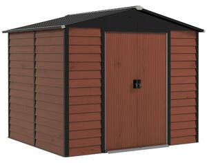 Outsunny Capanno attrezzi in metallo, resistente alle intemperie & antiruggine, chiudibile a chiave, 2,40 x 2,06 x 1,98 m, Teak | Aosom Italy