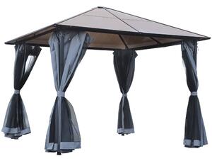 Outsunny Gazebo con tetto in policarbonato, tende con zanzariera, struttura in alluminio, grigio scuro, 3 x 3 m | Aosom Italy