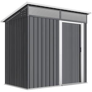 Outsunny Capanno attrezzi con finestre, aperture di ventilazione, porta scorrevole, acciaio impermeabile, resistente alle intemperie, Dunkelgrau | Aosom Italy