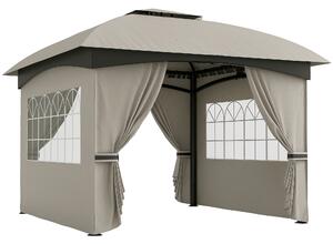 Outsunny Gazebo 3,4 x 3,4 m, tenda con tetto ventilato, finestre ad arco, struttura in acciaio, Grigio chiaro | Aosom Italy