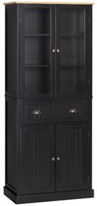 HOMCOM Buffet mobile cucina 4 porte di cui 2 con vetro e 1 cassetto ripiani regolabili - nero | Aosom Italy