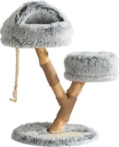 Fudajo tiragraffi design con grotta per gatti 80 cm, tiragraffi di design per gatti con peluche e legno di pero, albero per gatti in legno con tappetino tiragraffi