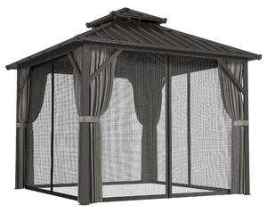 Outsunny Gazebo 3 x 3 m con tetto rigido e struttura in alluminio, tetto doppio in acciaio galvanizzato, grigio scuro | Aosom Italy