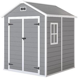 Outsunny Casetta da giardino in resina 2,7 m² con pavimento, porte a scatto, 3 finestre, struttura in alluminio 240 x 190 x 228 cm, grigio | Aosom Italy