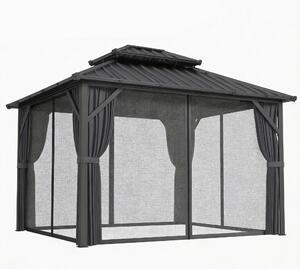 Outsunny Gazebo 3 x 3,6 m a Tetto Rigido con Tetto Doppio in Acciaio Galvanizzato, Struttura in Alluminio, Grigio scuro | Aosom Italy