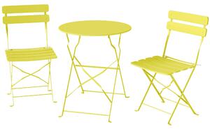 Set Bistrò con Due Sedie e Tavolo da Giardino Ø58x70 cm Pieghevoli in Metallo Giallo