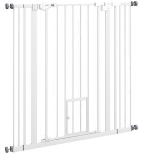 PawHut Cancellino per Cani Regolabile Alto con Porta Piccola e Chiusura Automatica, 74-101x104cm, Bianco | Aosom Italy