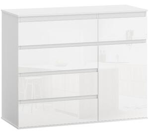 HOMCOM Credenza, Mobile con 5 Cassetti, Ripiano Regolabile, Bianco Lucido. | Aosom Italy
