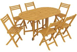 Outsunny Set Pranzo 7 Pezzi, Tavolo Estensibile Legno e 6 Sedie Pieghevoli per Giardino | Aosom Italy