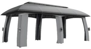 Outsunny Gazebo, tenda per feste, con zanzariere, doppio tetto, fino a 15 persone, grigio scuro, 3 x 6 x 3 m | Aosom Italy
