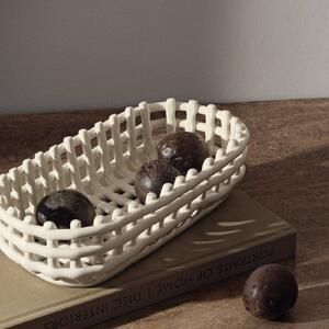 Ferm LIVING Cestino in ceramica, ovale, bianco, lunghezza 30 cm, ceramica