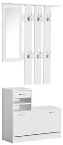 Homcom Mobile Ingresso in Legno con Specchio Scarpiera d‘ingresso Moderno Set Appendiabiti salvaspazio3 in 1,Bianco|Aosom