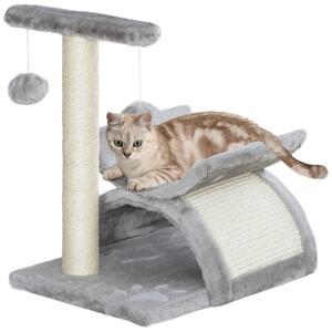 PawHut Albero Tiragraffi per Gatti in Peluche con Palo in Sisal, Cuccia e 2 Palline, 40x30x43cm, Grigio|Aosom