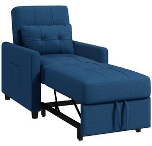 HOMCOM Poltrona Letto Singolo Reclinabile su 3 Livelli con Cuscino Extra, 69x82x85cm, Blu