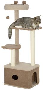 PawHut Albero Tiragraffi per Gatti con Lettino, Casetta e Piattaforme, in Legno e Cashmere, 48x40x133 cm, Marrone