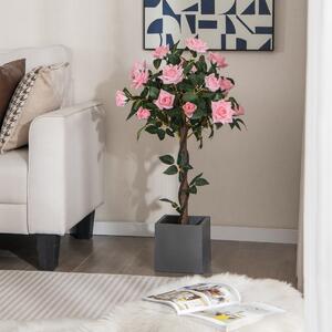 Costway Albero artificiale con fiori vaso tronco in legno reale da 93cm, Albero di fiori finti in vaso Verde