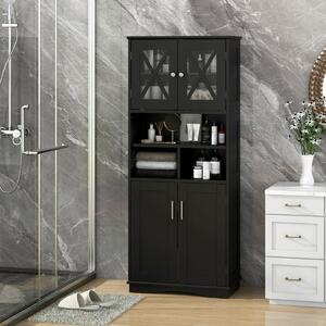 Costway Armadio da bagno alto con porte in acrilico e 3 cubi, Armadio da terra salvaspazio con ripiani regolabili Nero