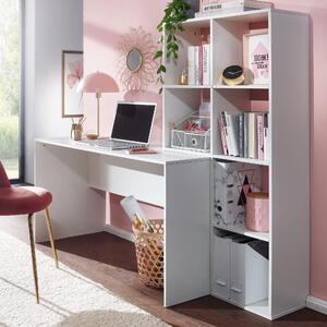 FineBuy Scrivania con scaffale Bianco 170x59x143,5 cm Scrivania da ufficio Moderna Scrivania per laptop con 6 ripiani Scrivania per home office con spazio di archiviazione