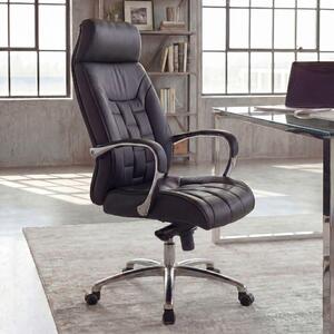 FineBuy Sedia da ufficio in vera pelle nera, portante fino a 120 kg, taglia X-XL, funzione oscillante, poltrona direzionale con braccioli, sedia girevole