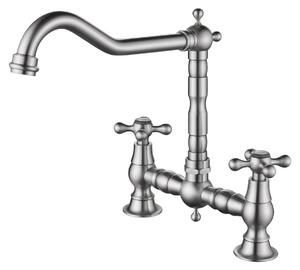 Aquanello Heritage Ascot: Miscelatore da cucina classico, realizzato in acciaio inossidabile con maniglie a croce, modello NB-0011-HM