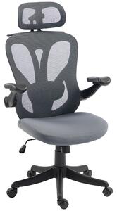 HOMCOM Sedia Ufficio Ergonomica, Braccioli Ribaltabili 3D, Poggiatesta 2D, Appendiabiti, in Rete, Grigio Scuro | Aosom Italy