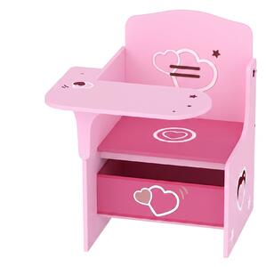 AIYAPLAY Set Tavolo e Sedia per Bambini 3-5 Anni in Legno MDF con Motivi a Cuore, Contenitore Integrato, Rosa | Aosom Italy