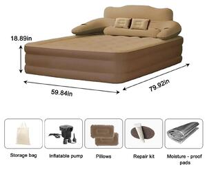 Materasso gonfiabile per 2 persone - Ideale per il campeggio - Con schienale - Dimensioni: 152x203x48 cm - Adatto per interni ed esterni - Colore: marrone