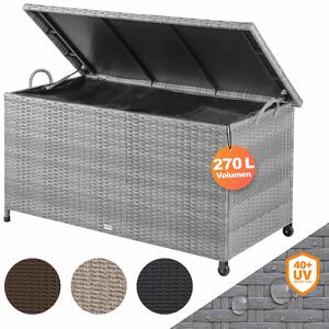 CASARIA® Contenitore da giardino con coperchio, ruote, 420 L di spazio di stivaggio, resistente ai raggi UV, maniglie, molla a gas, resistente alle intemperie, 122x56 cm, contenitore da giardino e balcone, grigio
