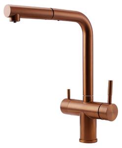 Miscelatore da cucina in acciaio inossidabile Pure.Sink Elite Clear-S PVD, con tre vie, doccetta estraibile e sistema di acqua filtrata, modello PS8120-62
