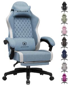 Sedia da gaming GTPLAYER: sedia ergonomica per PC in tessuto traspirante, sedia da scrivania girevole, ampia e alta, con poggiapiedi, azzurra
