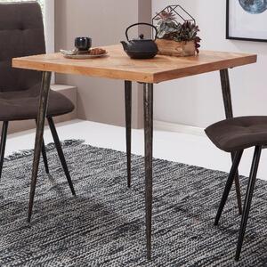 FineBuy Tavolo da pranzo quadrato 80 cm in legno massello di acacia per 4 persone, stile industriale, tavolo da cucina con gambe in metallo massiccio, tavolo da pranzo in stile vintage