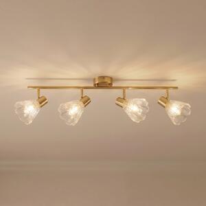 Faretto da soffitto Lindby Margaux, a 4 luci, ottone/trasparente, vetro Margaux Lindby, dimmerabile, Ottone / Oro, Corridoio, Metallo, Faretto